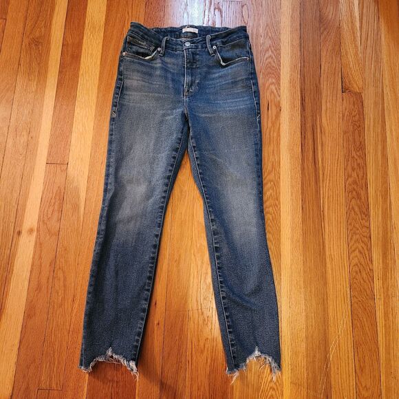 Good American Good Legs Cigarette Jeans w Distressed Hem, Blue 842, Sz 4/27 - Picture 2 of 8